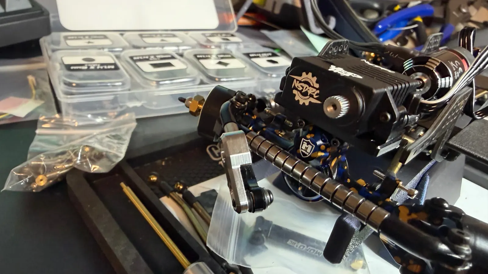 Transmission and motor on an SCX24 chassis mid build