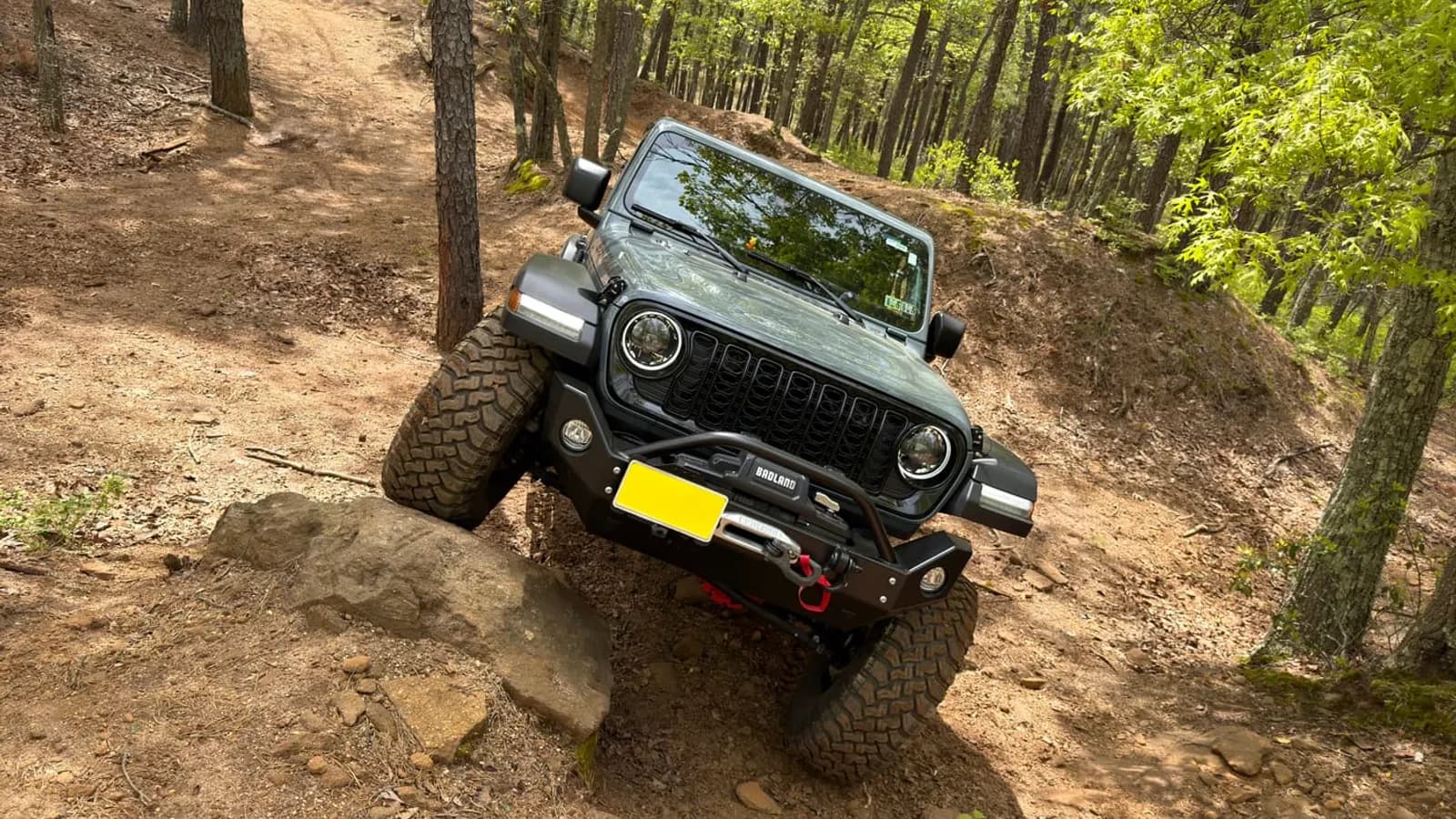 A full size Jeep on a real trail, the 1/1 version of what the SCX24 scales down