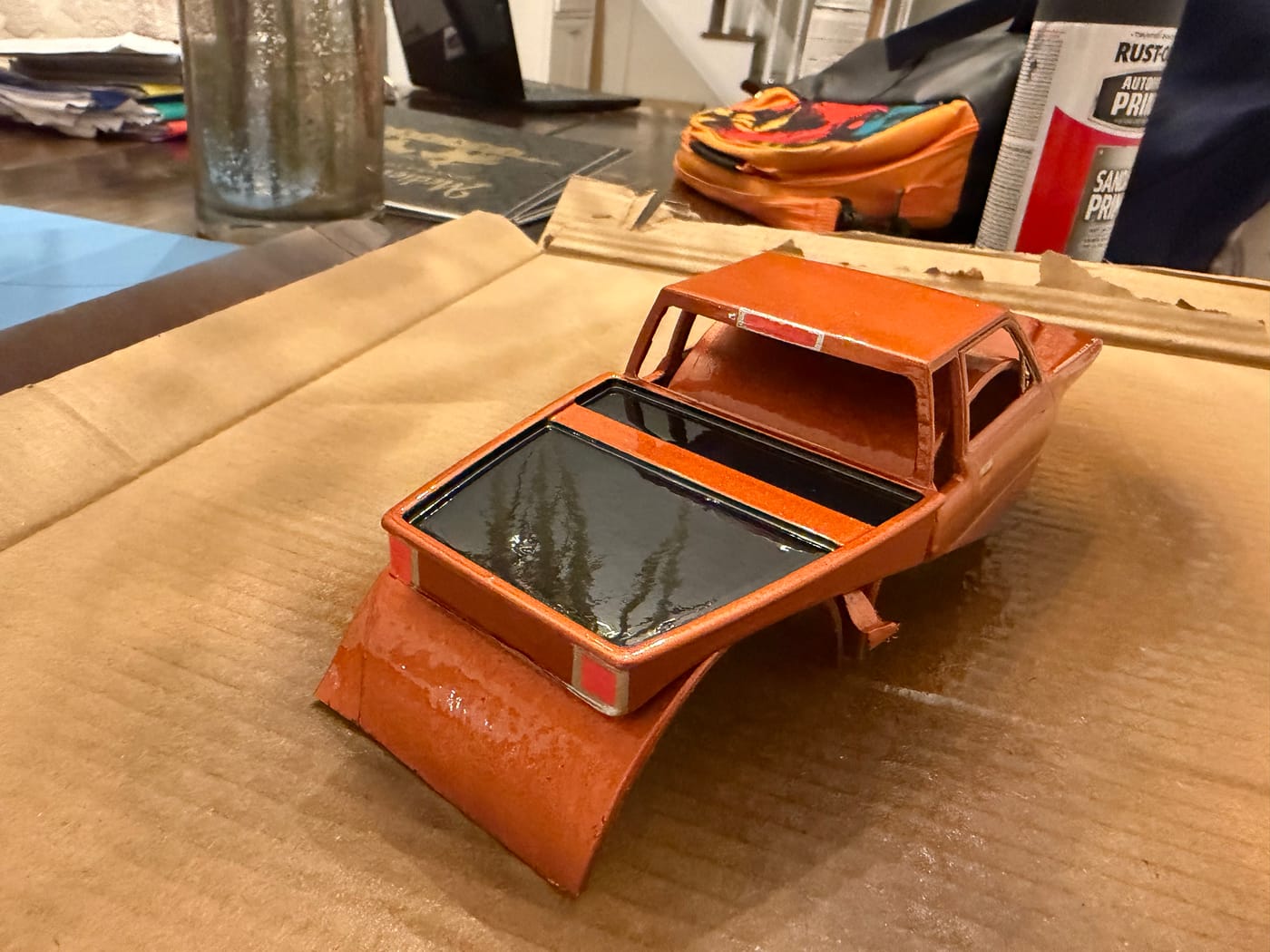 A custom-painted SCX24 body